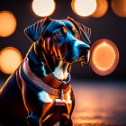 Black and Brown Dog with Glowing Outline in Front of Bokeh Lights