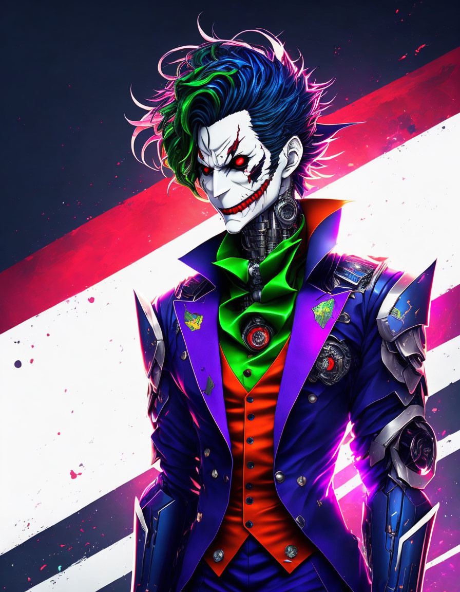 Vibrant Joker Character Artwork with Green Hair and Colorful Costume