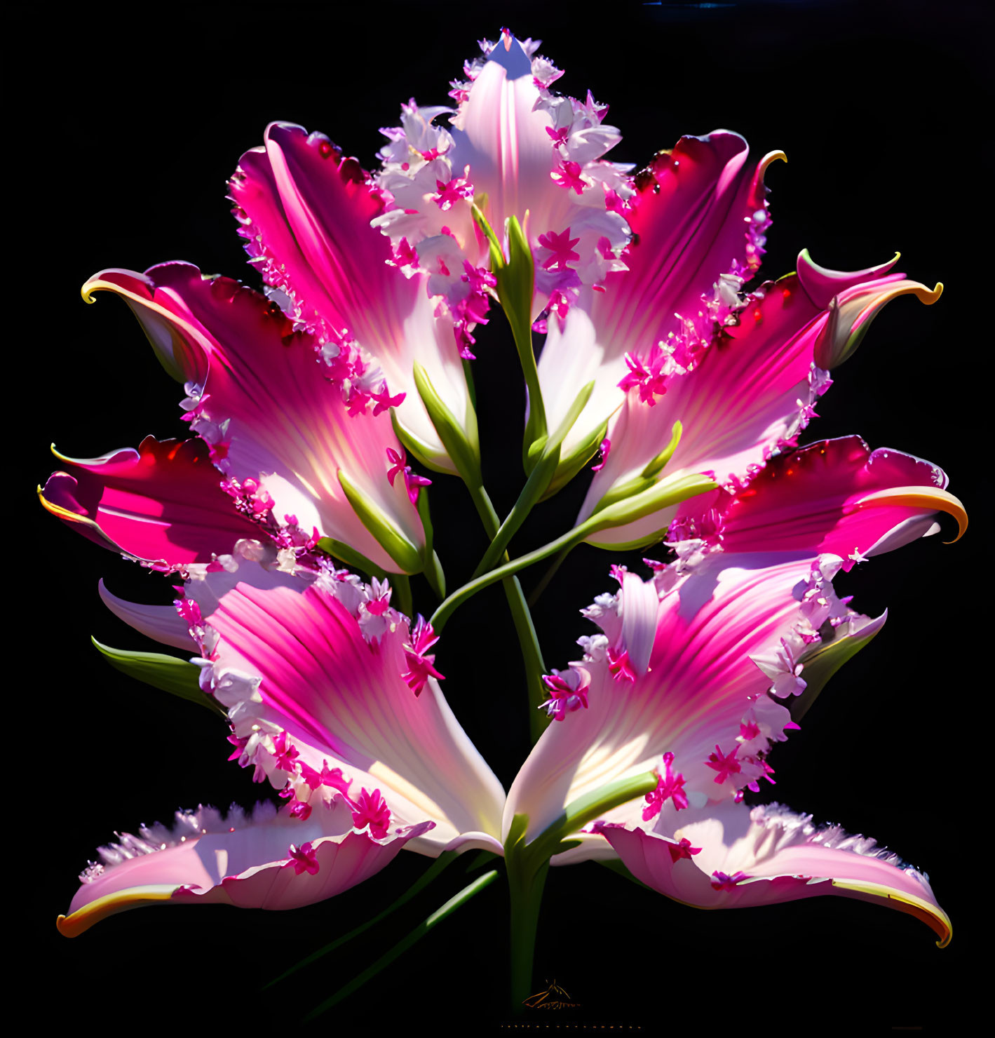 Colorful Star-Shaped Lily Bouquet on Black Background