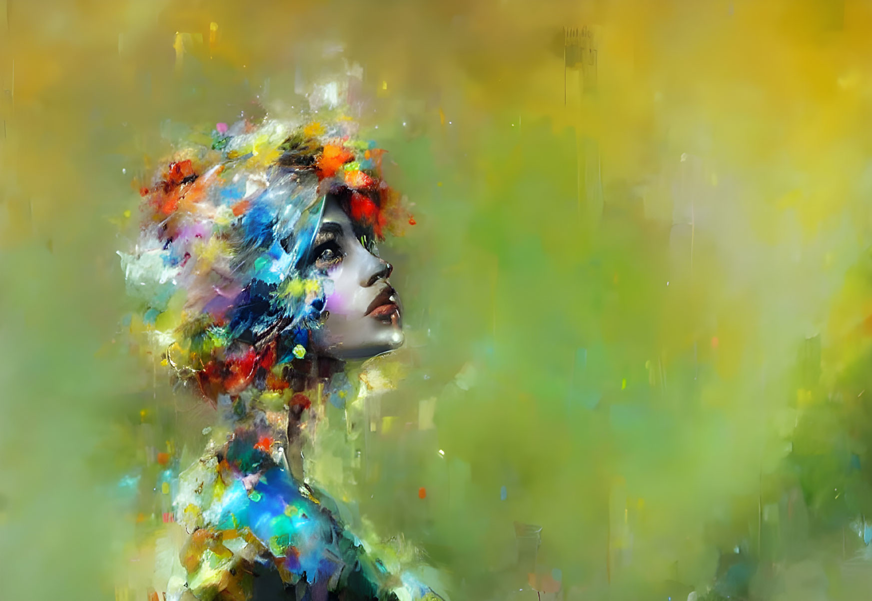 Colorful Abstract Painting: Woman's Profile with Dynamic Brush Strokes