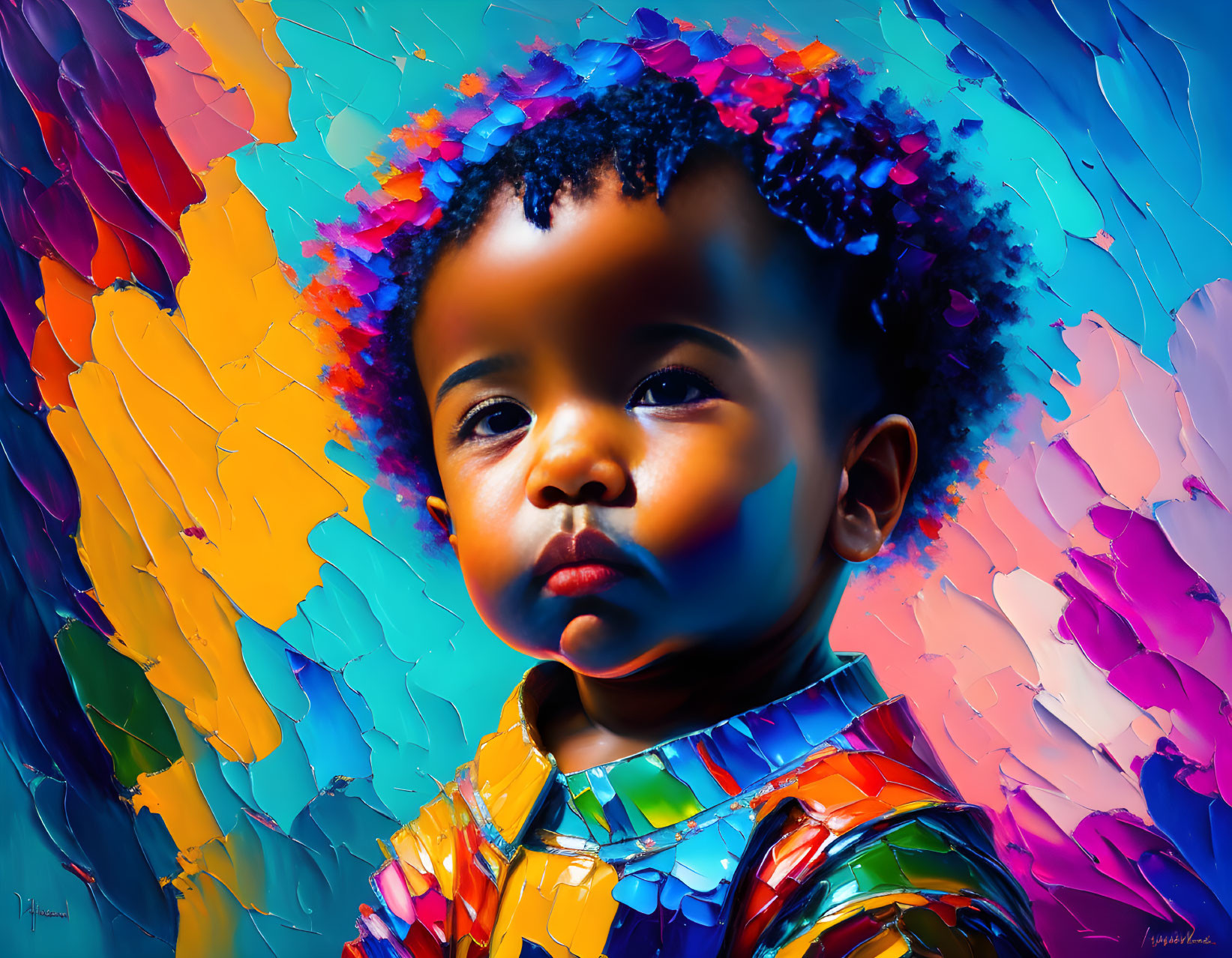 Vivid Toddler Digital Art with Colorful Hair & Clothing