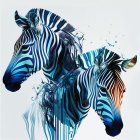 Vibrant paint splashes on two zebras in abstract art