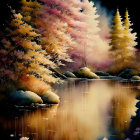 Colorful Autumn Trees Reflecting in Tranquil River Scene