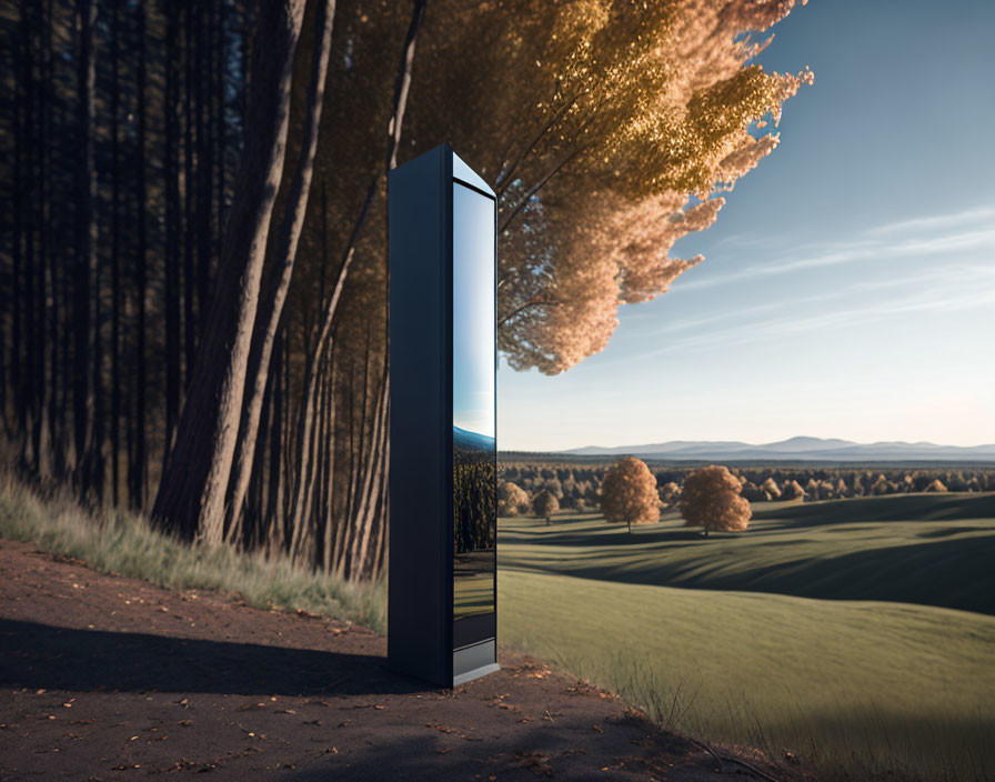 Surreal doorway with autumn and summer landscapes