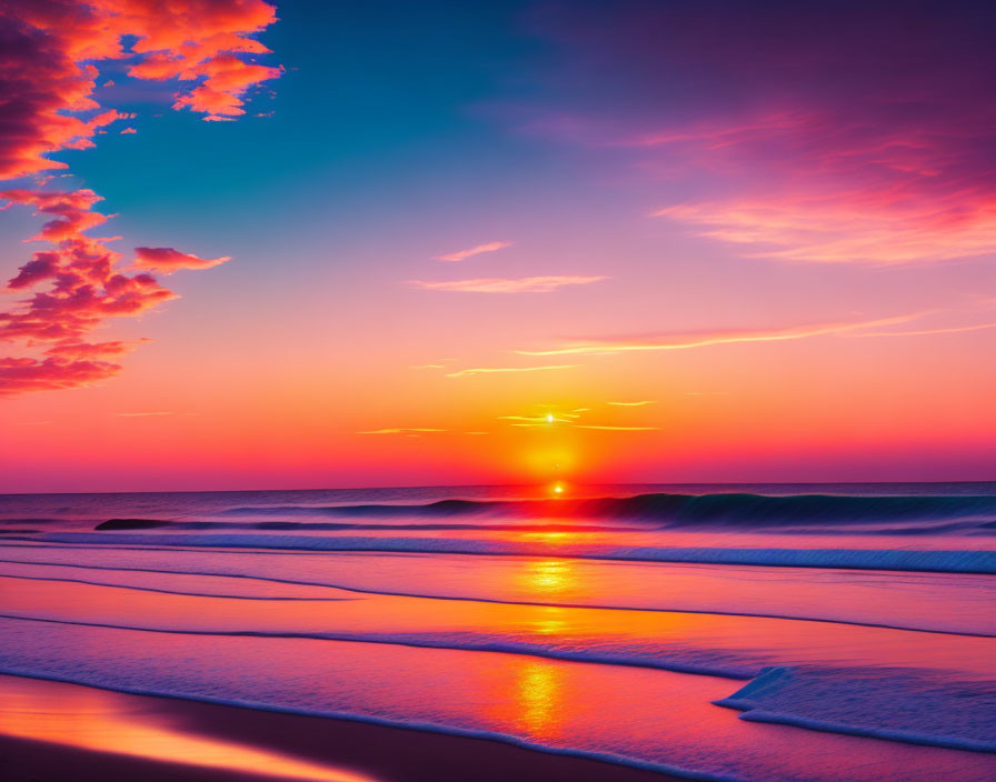 Vivid Purple, Pink, and Orange Beach Sunset Reflections