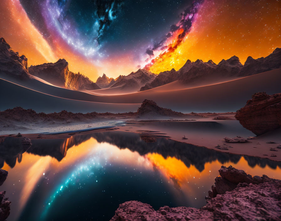 Colorful Nebulae Illuminate Serene Landscape