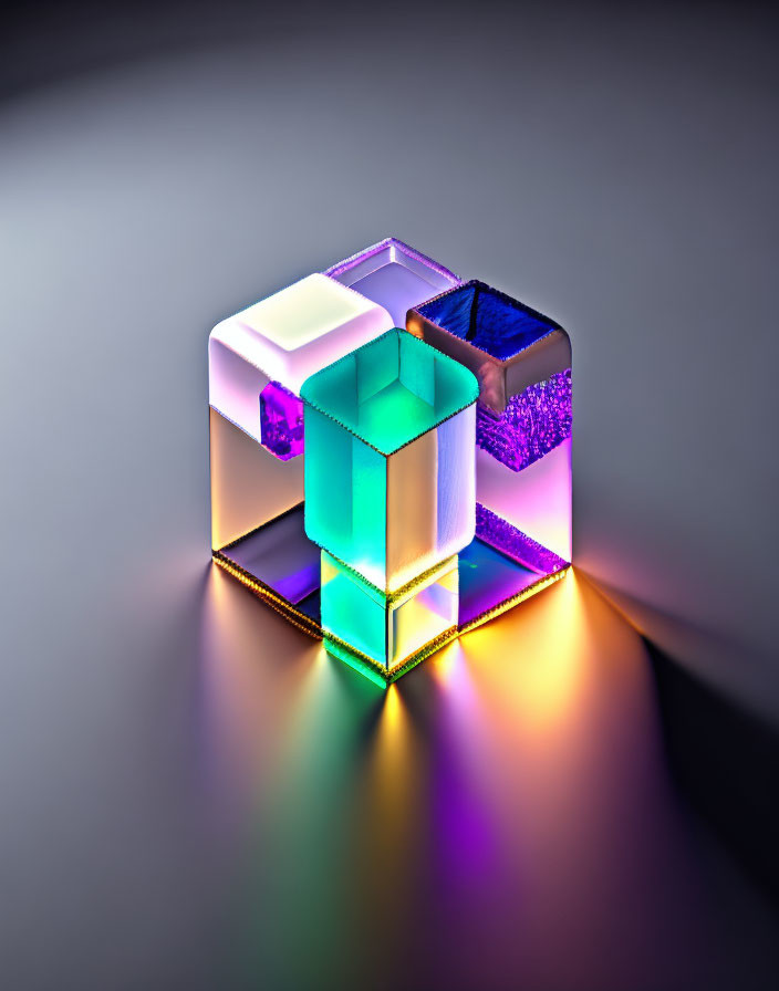 Translucent Cubes Emitting Glowing Lights Reflections