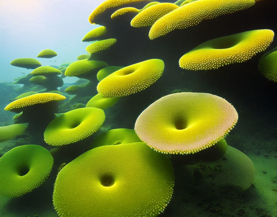 Vibrant Green and Yellow Marine Plants in Underwater Scene