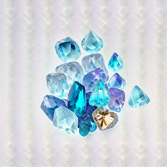 Assorted Blue Gemstones on Light Background