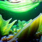 Tranquil underwater scene with green water lily pads