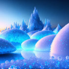 Digital Landscape: Luminescent Ice Formations, Snow-Covered Mountain, Starry Sky,