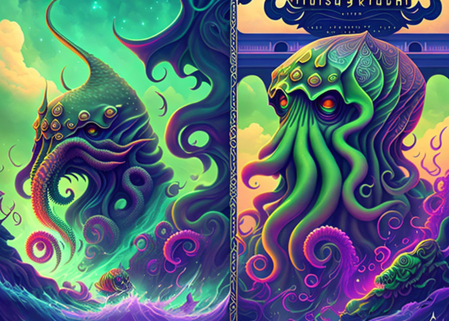 Vibrant psychedelic octopus art with intricate patterns