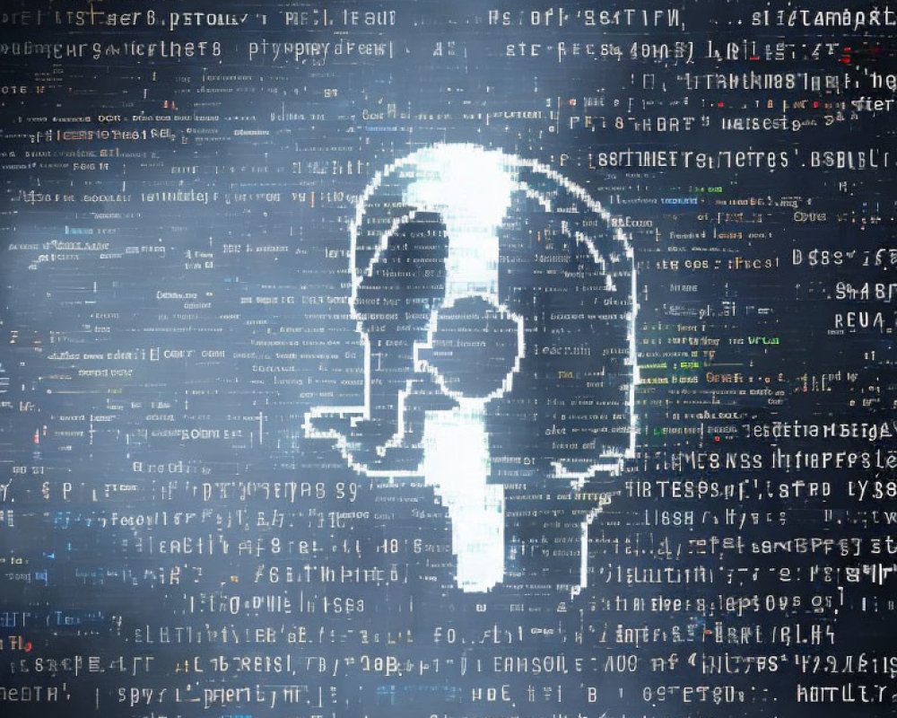 Silhouette profile with binary code on blue background