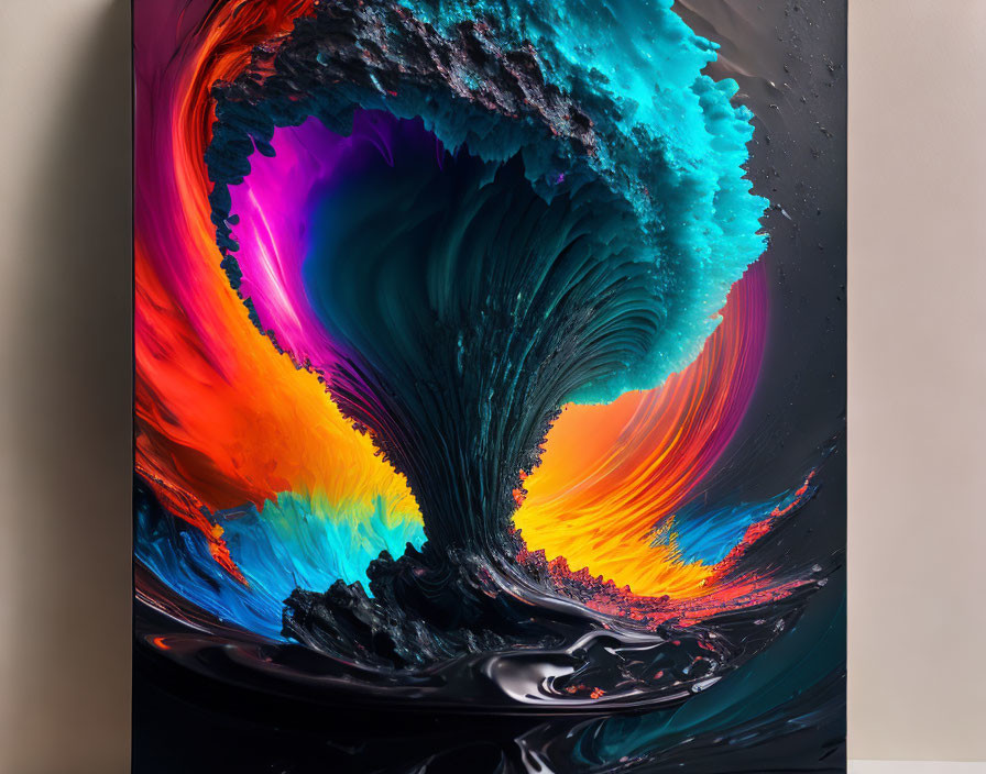 Colorful Abstract Digital Artwork: Wave with Turquoise, Purple, Orange, and Red Swirl