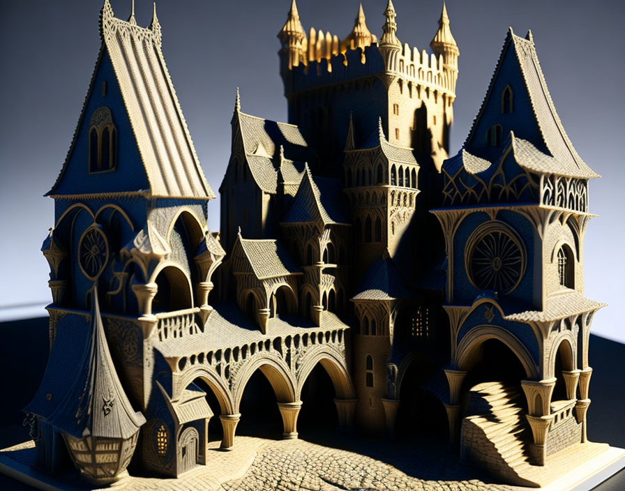 Detailed Scale Model of Gothic Castle with Towers and Arches