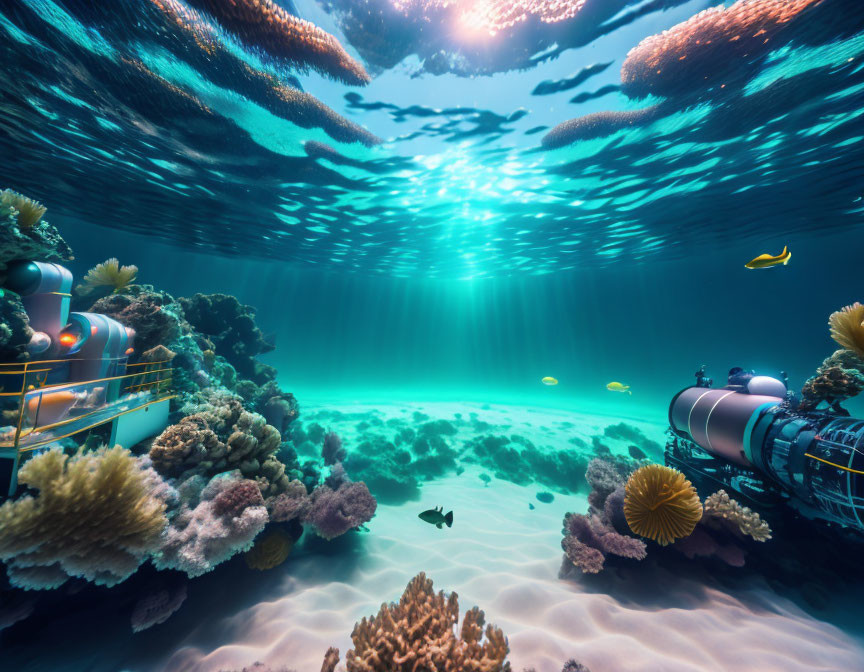 Colorful Coral Reefs and Marine Life in Underwater Scene