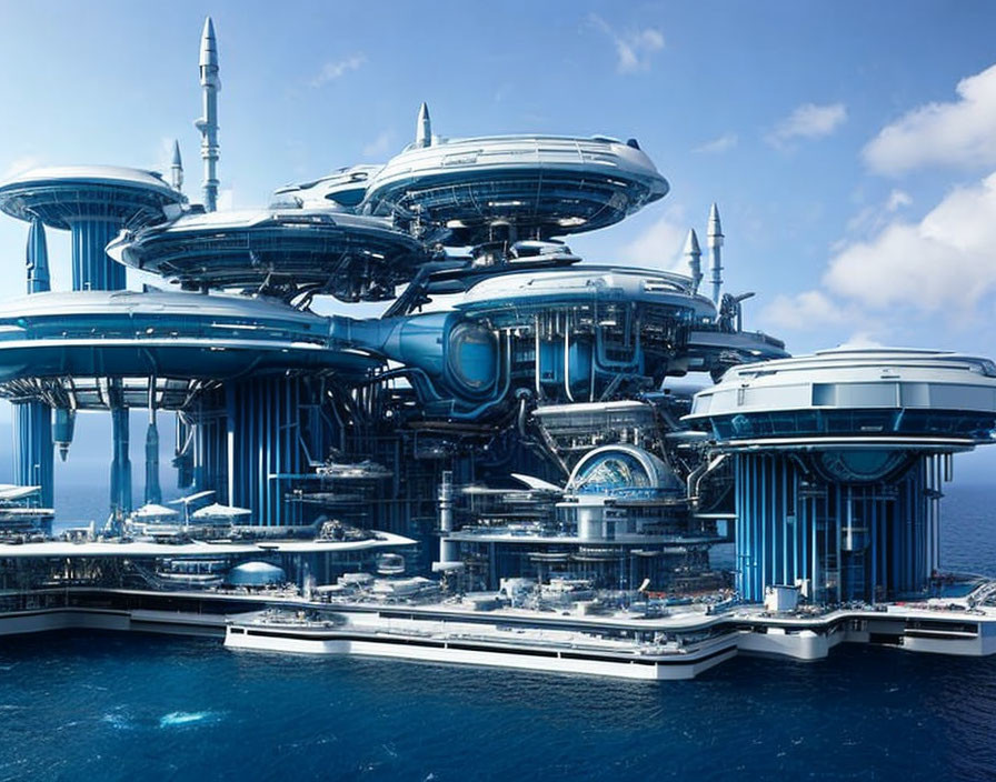 Futuristic Ocean City with Sleek Buildings and Advanced Infrastructure