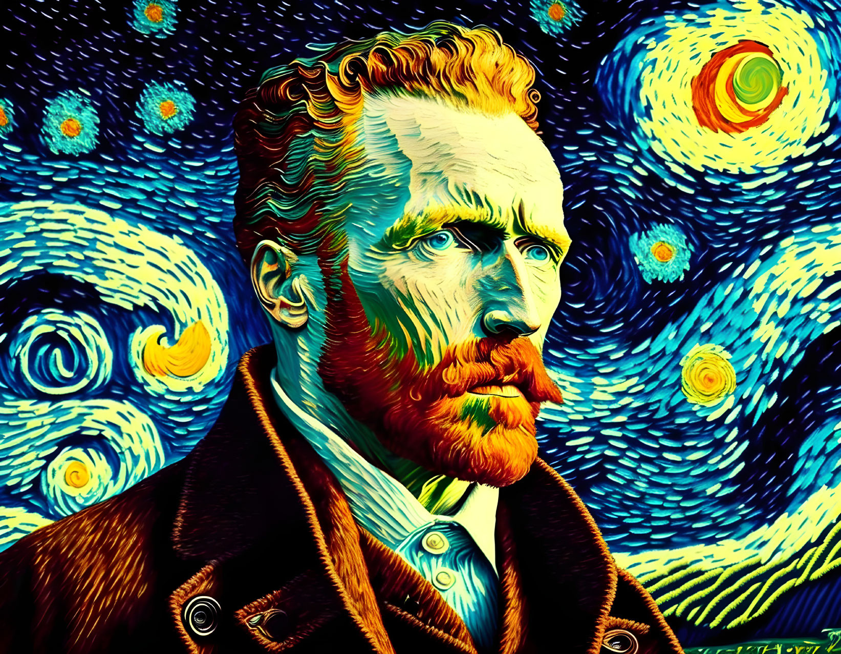 Bearded man portrait with starry night background