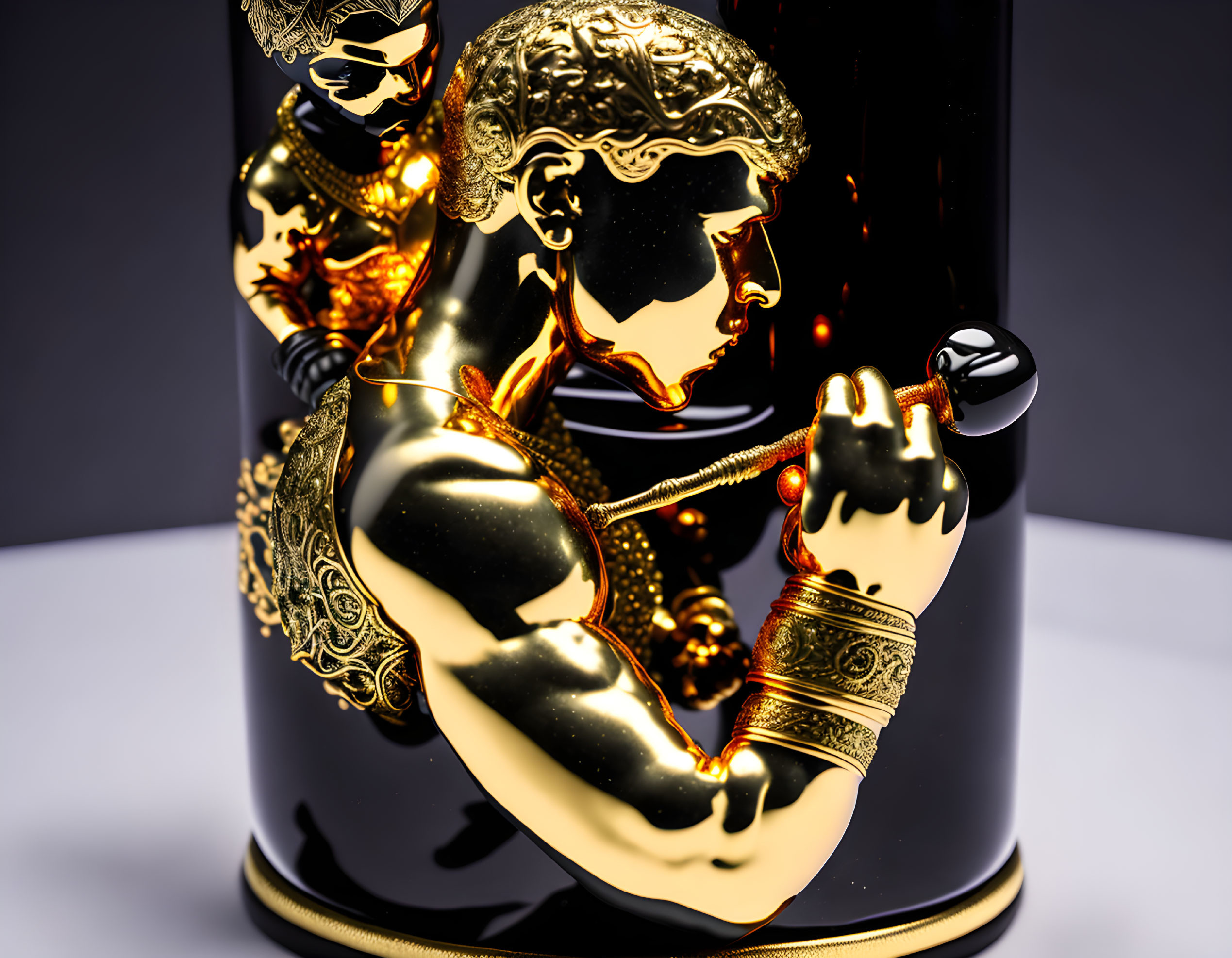 Black and Gold Relief Vase with Classical Figures on Gradient Background