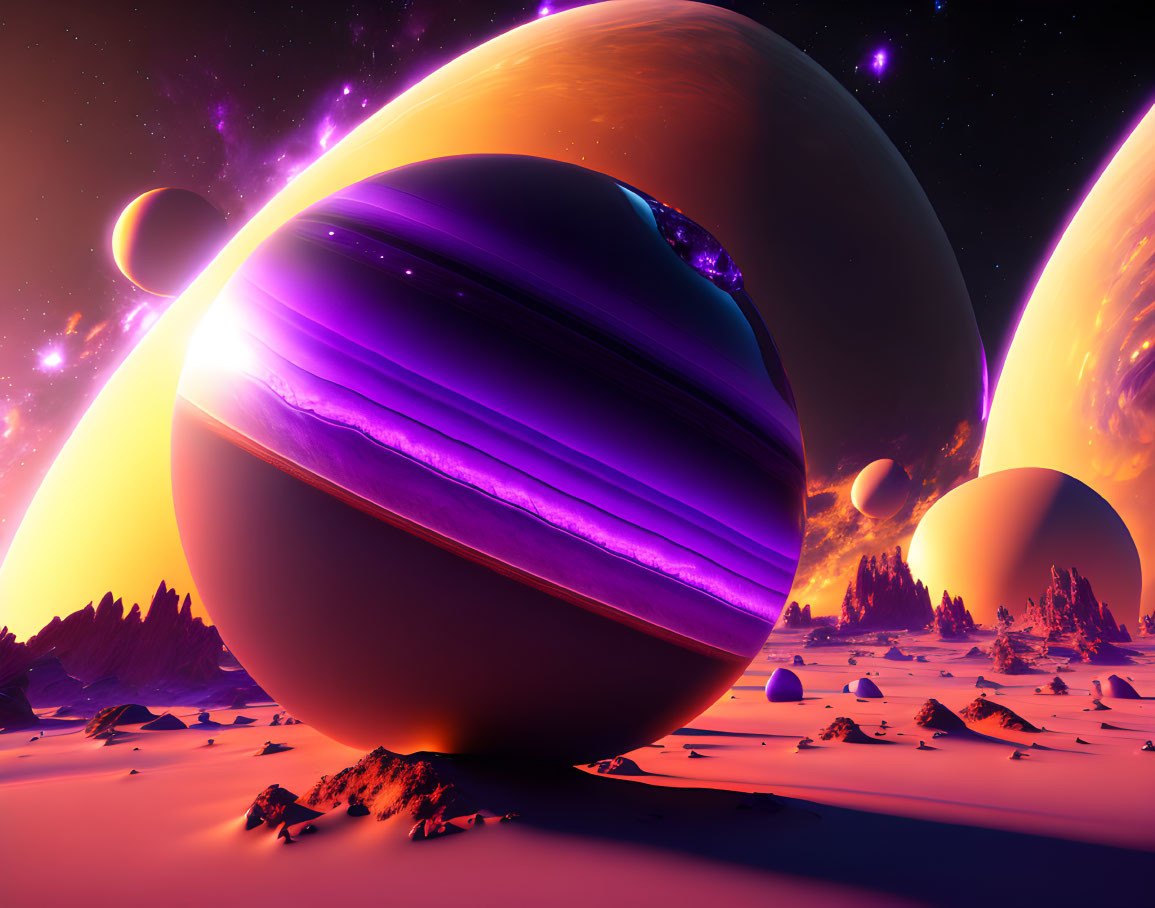 Vibrant planets in surreal cosmic landscape