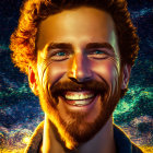 Vibrant Van Gogh-inspired digital portrait of a smiling man with ginger hair