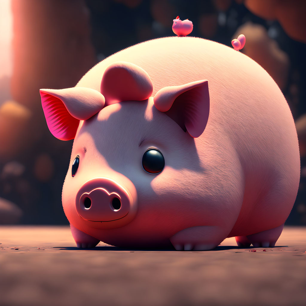 Stylized Cartoon Pig with Content Expression and Hearts