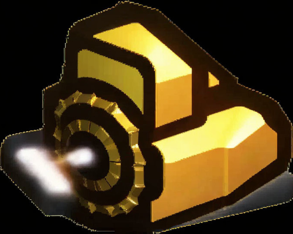 Golden Bulldozer Icon with Glowing Headlight on Dark Background