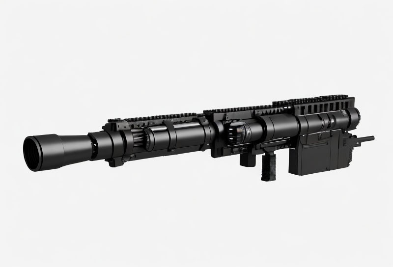 Black Sniper Rifle with Scope and Tactical Rails on White Background