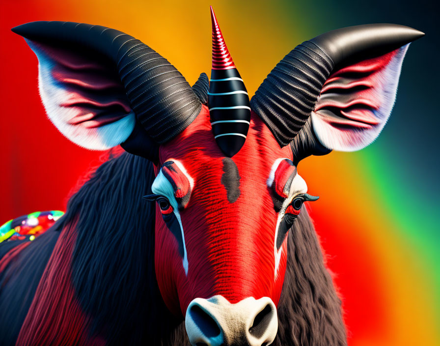 Colorful Digital Artwork: Bongo Antelope Creature with Unicorn Features