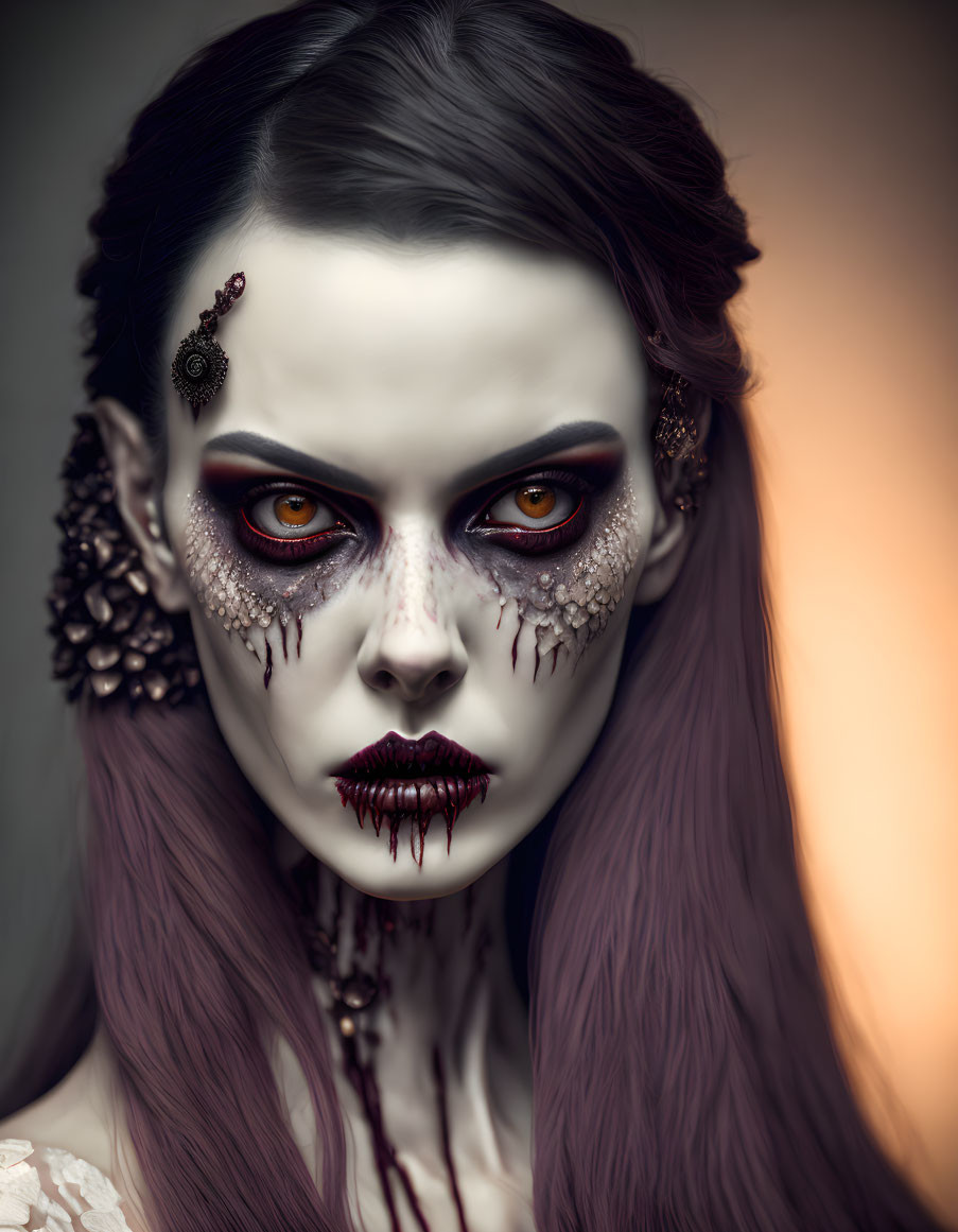 Portrait of woman with dramatic dark makeup and gothic accents