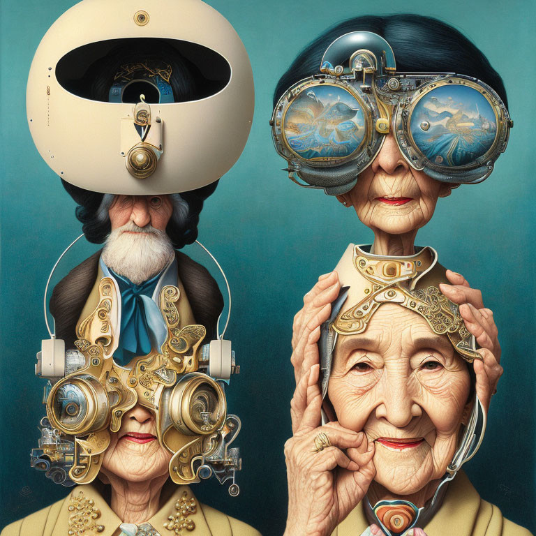 Elderly couples in surreal steampunk-style portrait