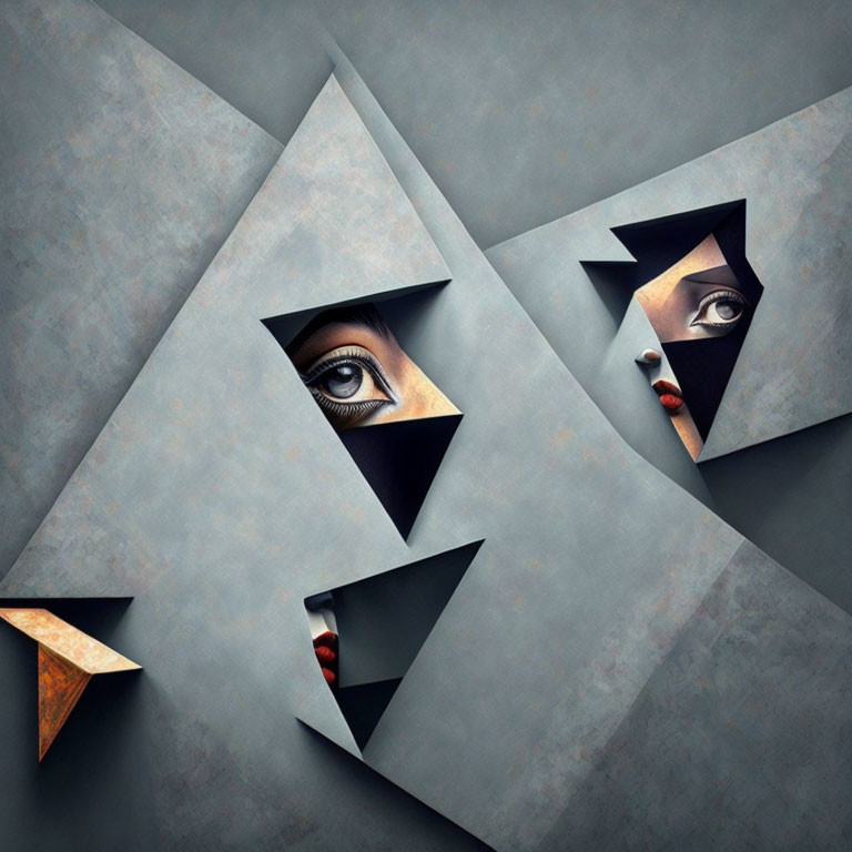 Abstract Geometric Shapes with Human Eyes and Lips: Surrealist Human Portrayal