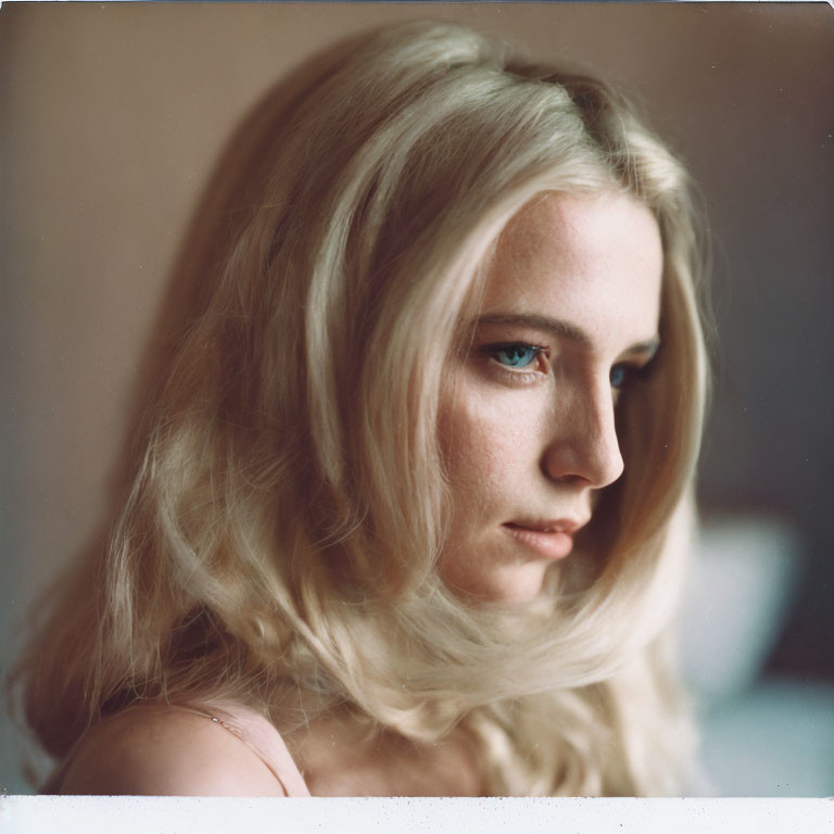 Blonde woman portrait with contemplative gaze