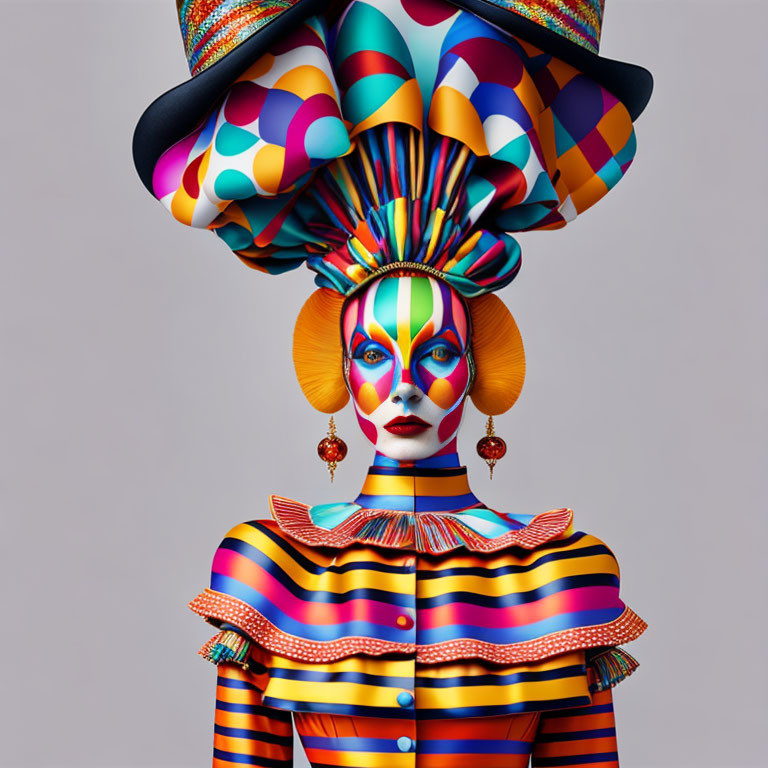 Colorful Clown Costume with Vibrant Makeup