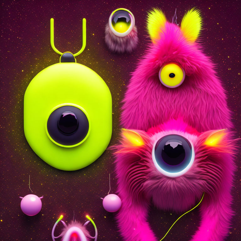 Whimsical monster illustration with expressive eyes and vibrant fur