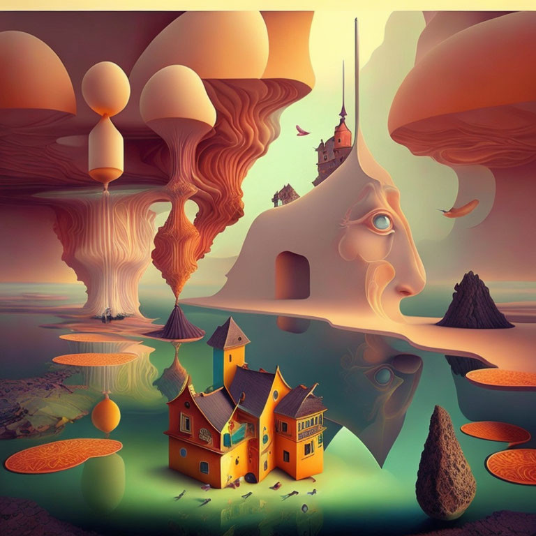 Surreal Landscape Featuring Floating Islands and Whimsical Trees