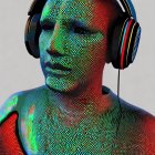 Iridescent skin tones digital art mannequin with headphones