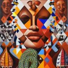 Abstract Cubist Art: Colorful Geometric Patterns Depict Women's Faces