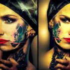 Split-face portrait: Dramatic makeup vs. facial tattoos