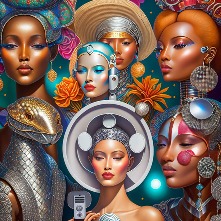 Diverse Women in Futuristic and Cultural Hairstyles & Accessories