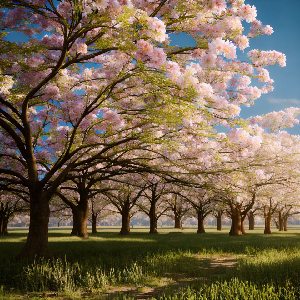 Tranquil Cherry Blossom Trees in Full Bloom