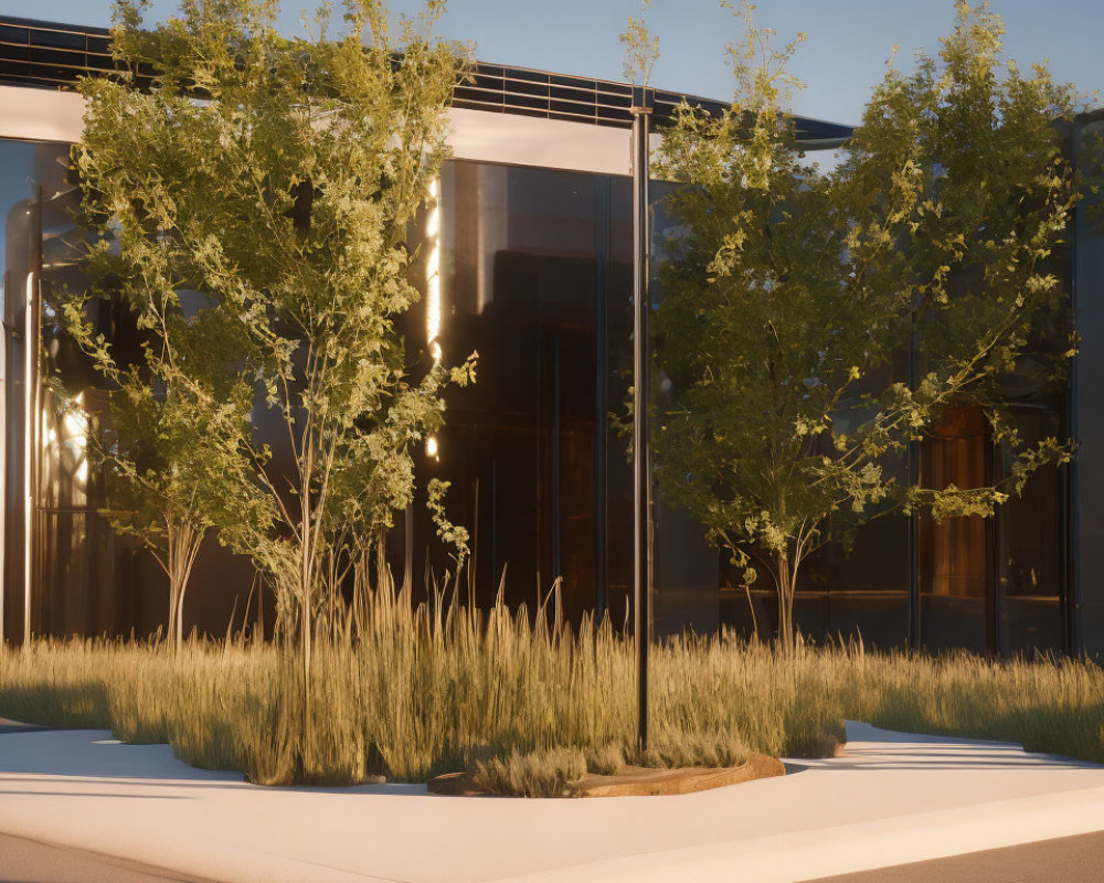 Reflective Glass Facade Building Surrounded by Green Landscaping