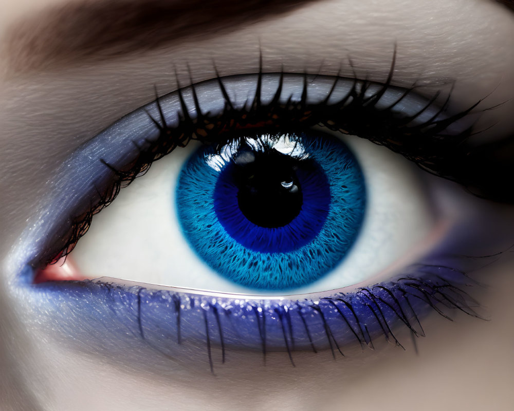 Detailed Blue Eye Close-Up with Mascara and Eyeliner