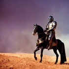 Knight in Shining Armor on Horse in Dusky Sky Scene