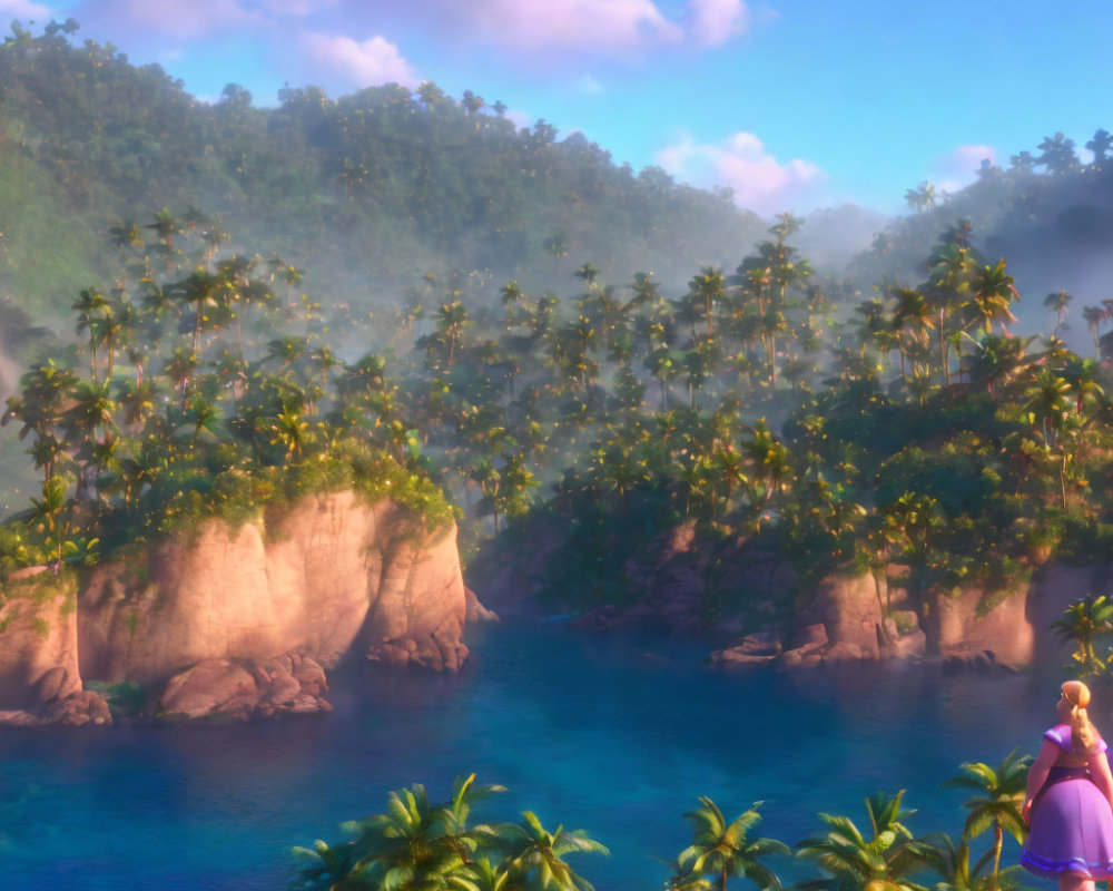 Tranquil Tropical Cove with Woman and Scenic View