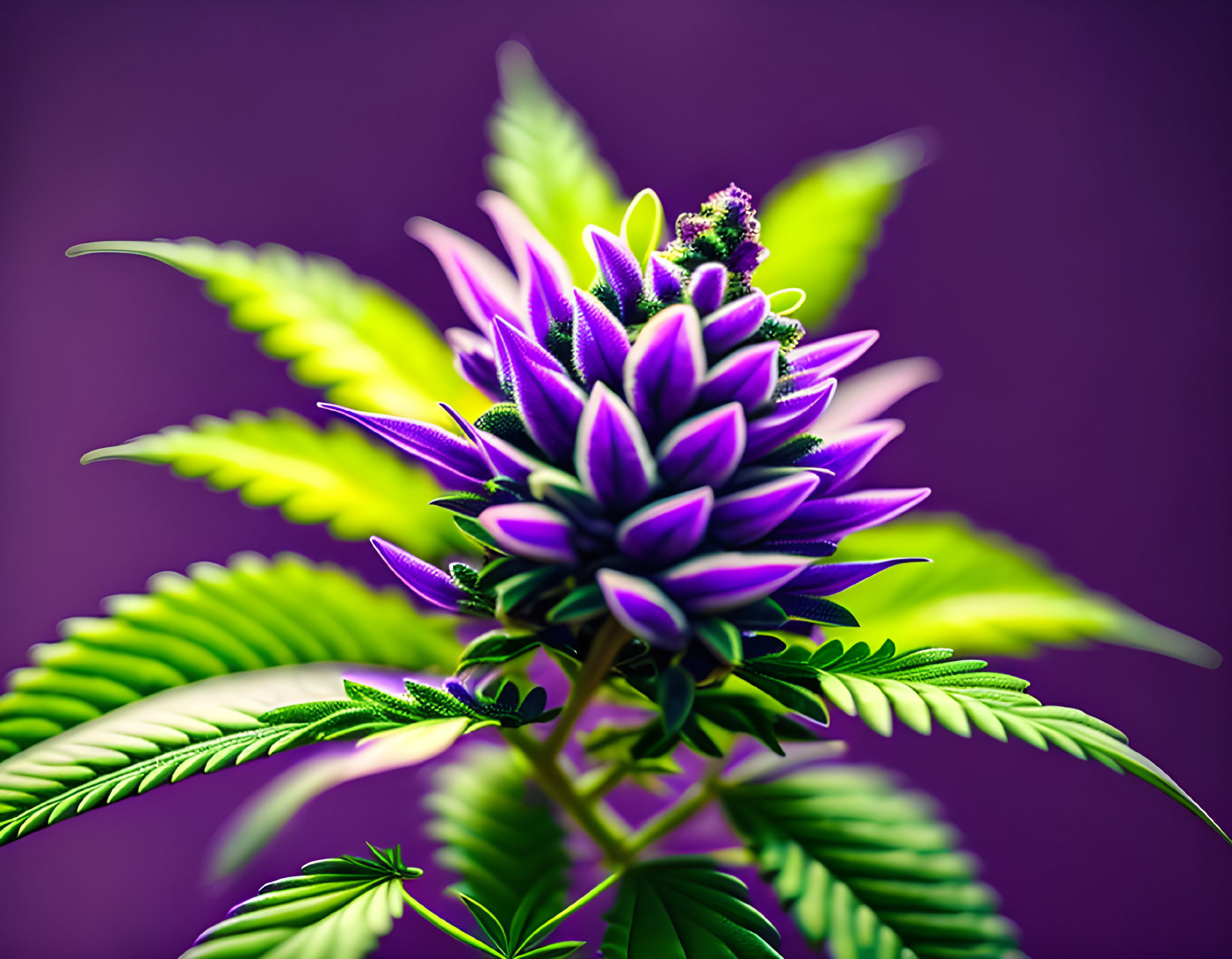 Detailed Close-Up of Purple Cannabis Plant with Blurred Background