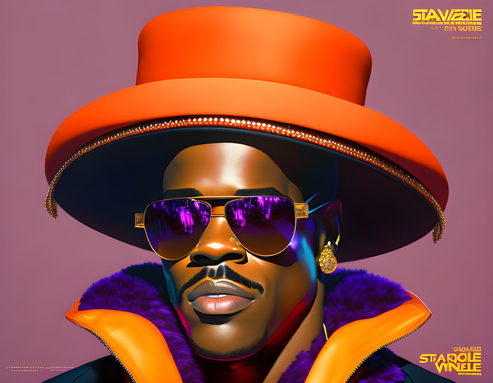 Colorful Portrait with Orange Hat and Purple Sunglasses