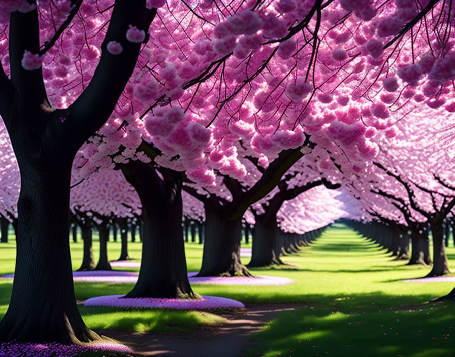 Tranquil Avenue with Pink Cherry Blossom Trees