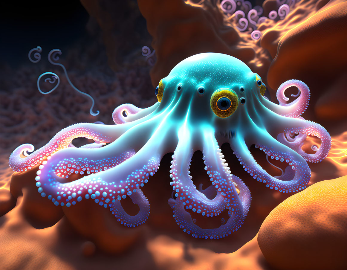 Colorful Octopus Illustration in Blue Underwater Scene