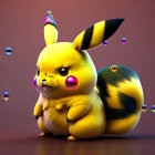 Colorful 3D Pikachu with glossy texture in bubble-filled scene